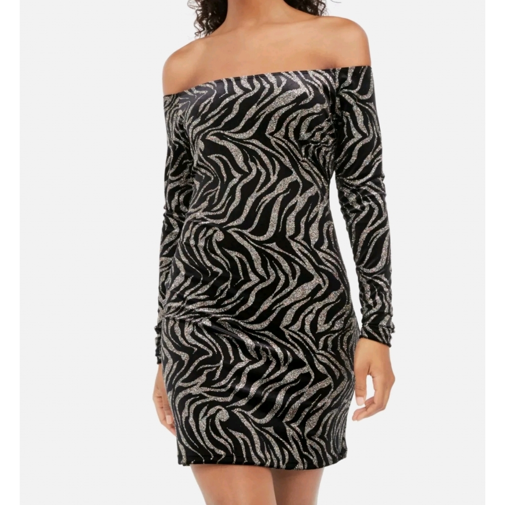 BEBE Womens Black Long Sleeve Above The Knee Body Con Evening Dress Juniors XXS